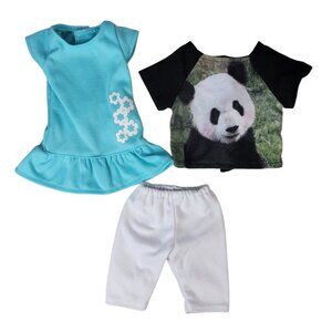 2/$15 18" Doll Clothes Lot Of 3 Panda Top Floral Top White Capri Pants OG AG